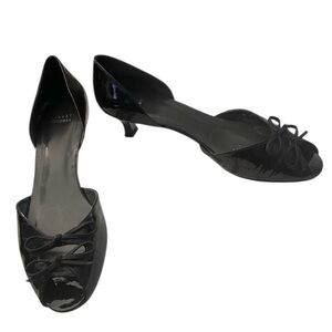 Stuart Weitzman Women's Black Size 11 Patent Leather Open Toe Kitten Heel
